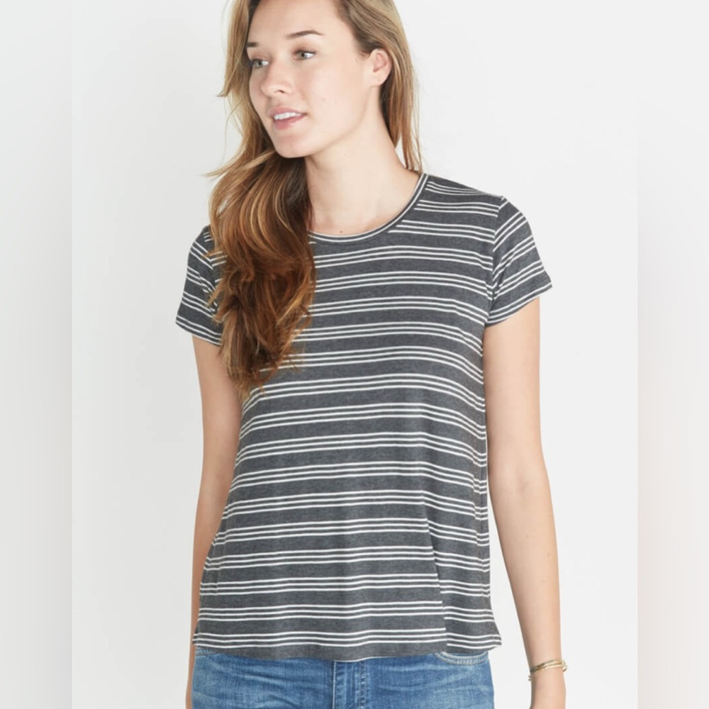 MARINE LAYER Swing Crew in Charcoal Stripe Size XS Made in CA, USA